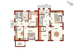 Grundriss Erdgeschoss mit Einliegerwohnung