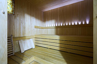 Moderne Sauna mit Dusche im Keller