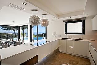 Kitchen in modern villa with sea views in Bendinat