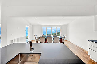 Dining area and open kitchen villa Costa d'en Blanes