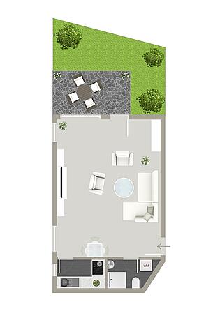 Apartment mit Terrasse und Garten