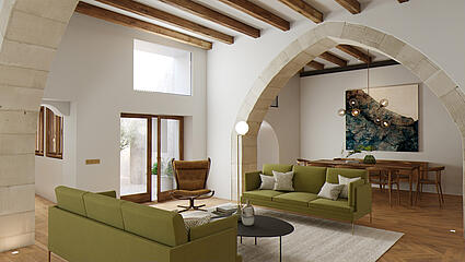 Wohnung mit Terrasse in der Altstadt von Palma- Wohn- und Essbereich