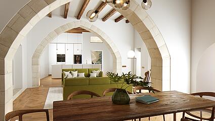 Wohnung mit Terrasse in der Altstadt von Palma- Wohn- und Essbereich