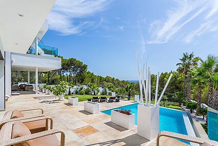 Pool terrace sea views and sea access from luxury villa Cala Vinyas Mallorca