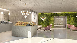 Communal cafeteria lounge