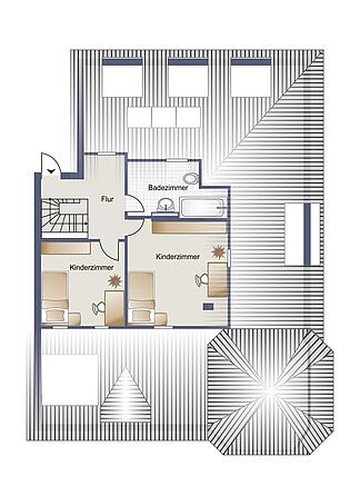 Grundrissskizze der oberen Etage 