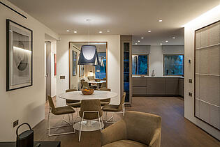 Panoramic view of the dining room, living room and kitchen 2